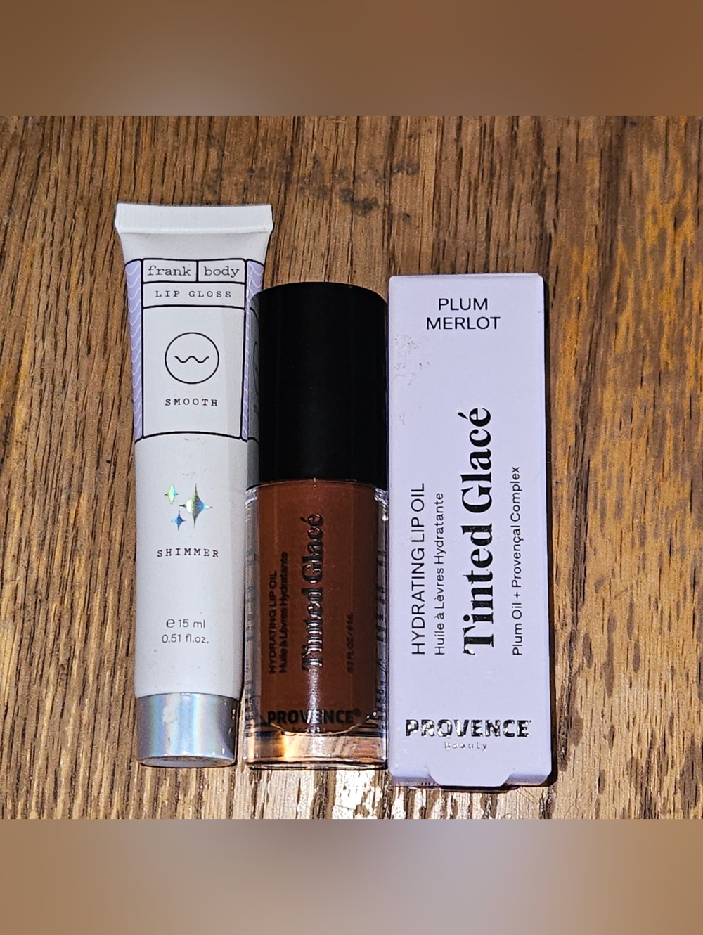 Provence Tinted Glacé Lip Oil - Plum Merlot & Frank Body Shimmer Lip Gloss BNIB